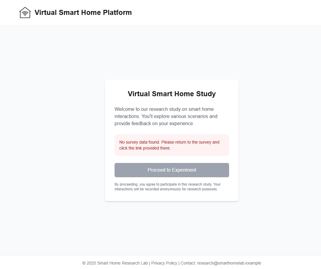 Screenshot of the home page of the study platform
